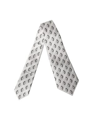 White Patterned Silk Adjustable Women Tied Necktie Tie