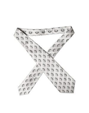 White Patterned Silk Adjustable Women Tied Necktie Tie
