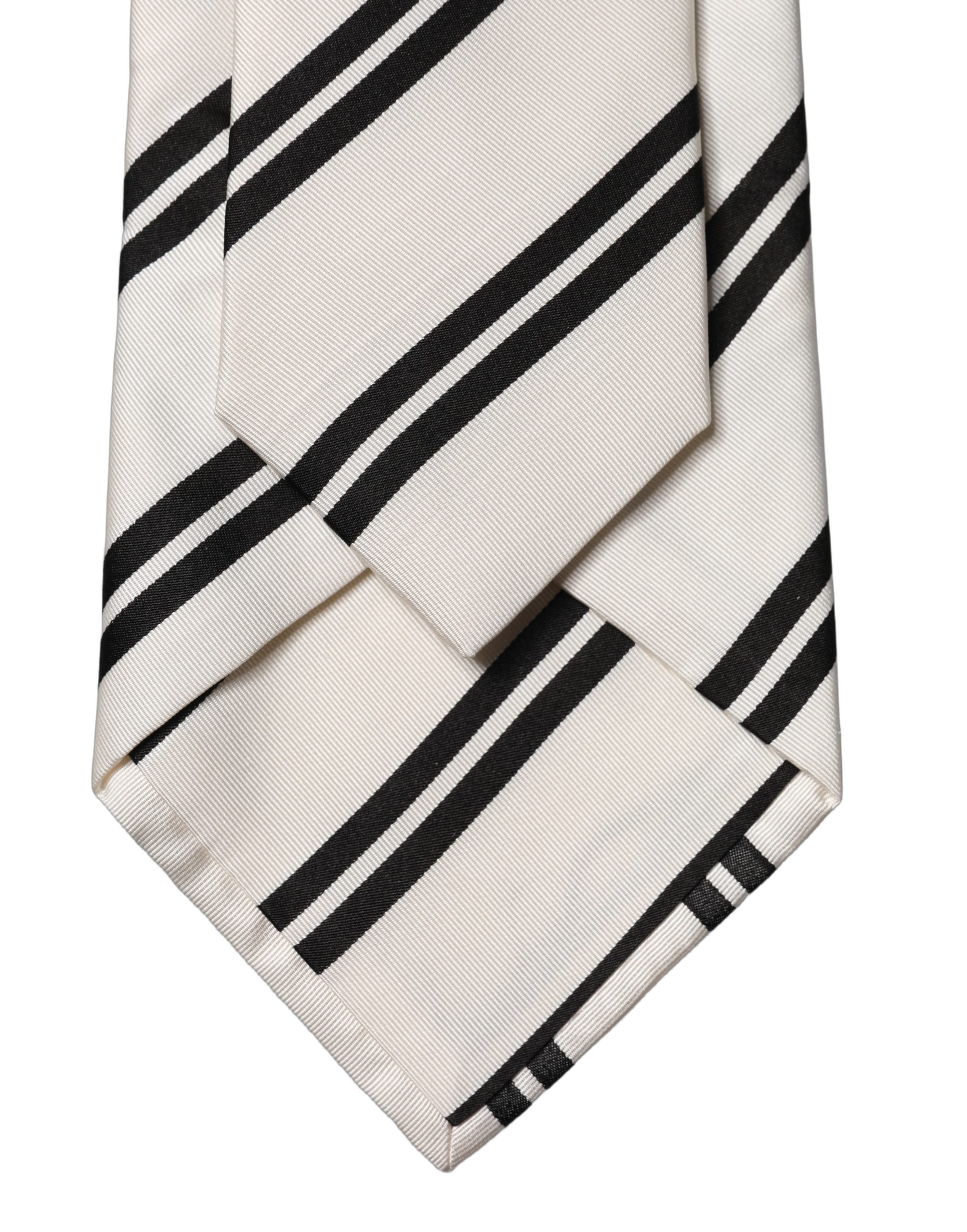 Dolce & Gabbana - White Black Stripes Silk Adjustable Women Necktie Tie