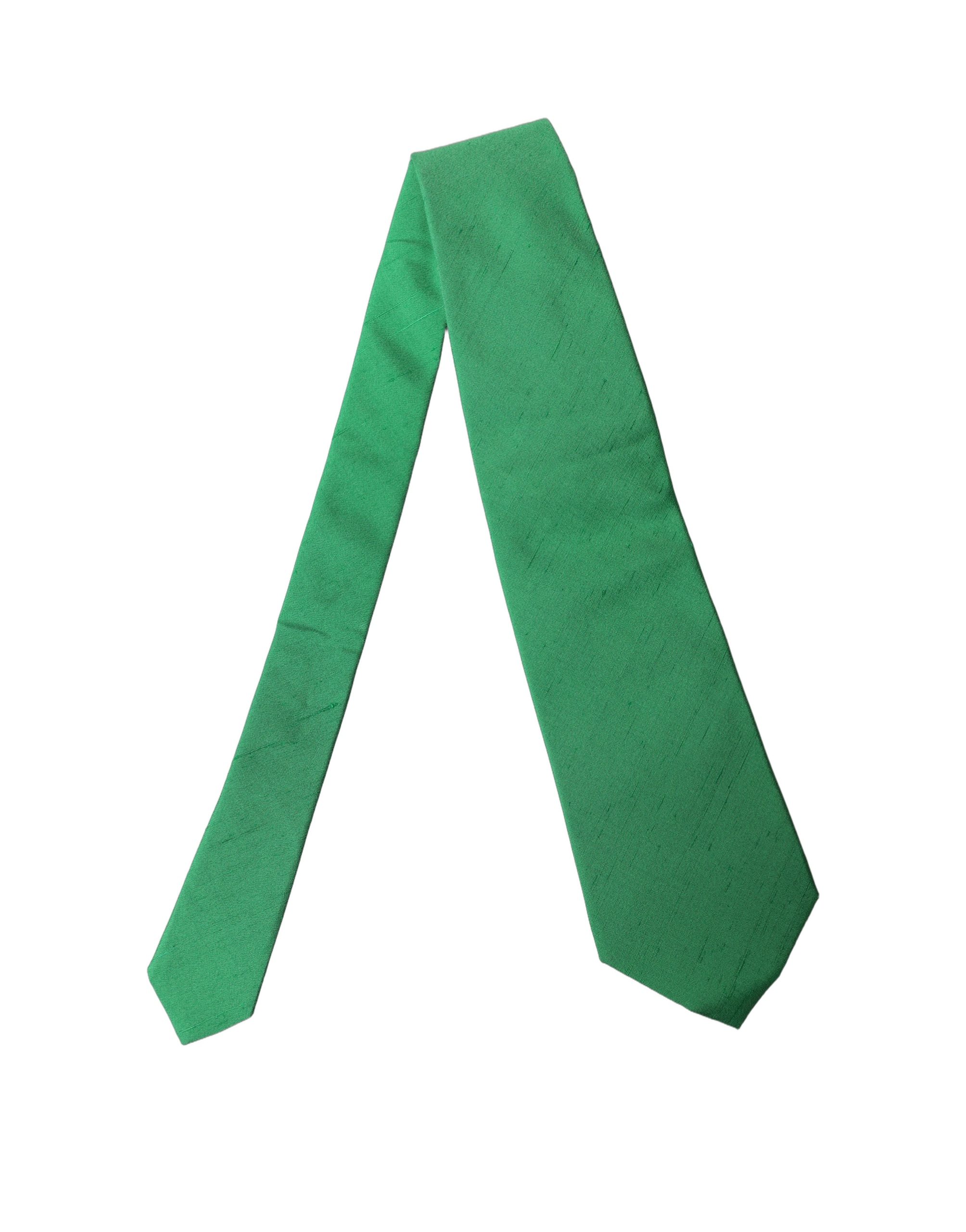 Dolce & Gabbana - Green Solid Silk Cotton Adjustable Women Necktie Tie