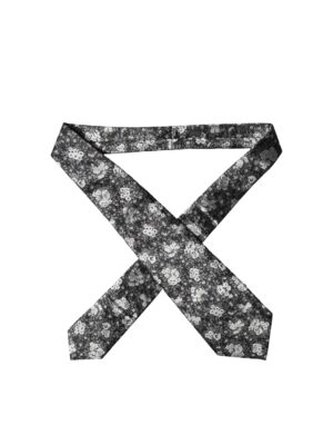 Dark Gray White Floral Silk Adjustable Women Necktie Tie