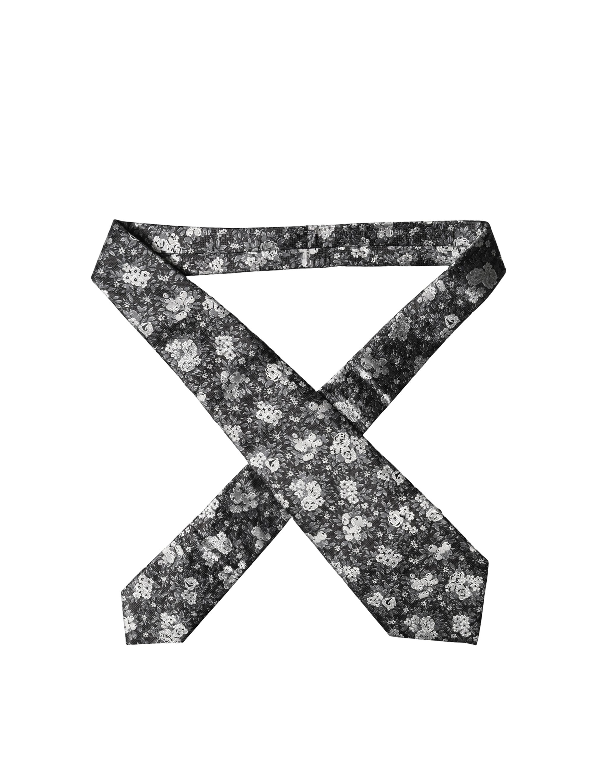 Dolce & Gabbana - Dark Gray White Floral Silk Adjustable Women Necktie Tie