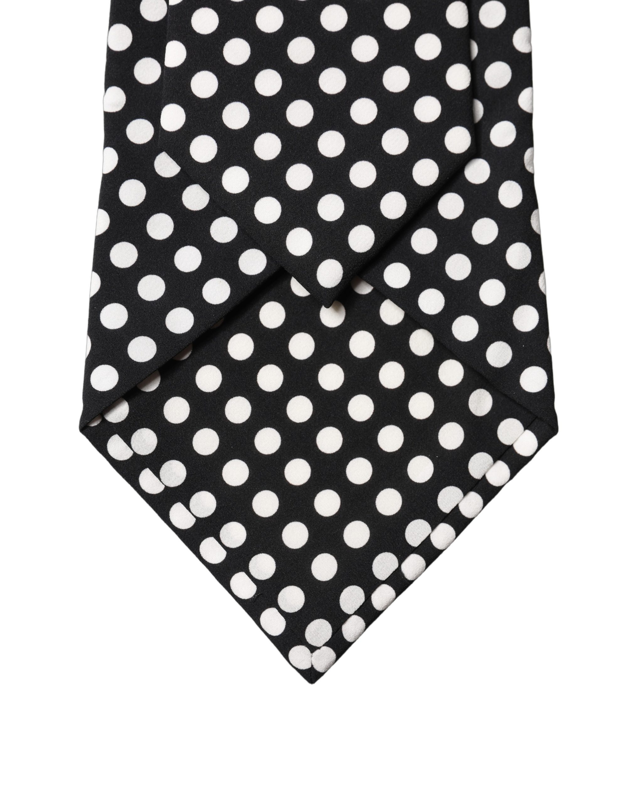 Dolce & Gabbana - Dark Gray White Polka Dot Silk Adjustable Women Necktie Tie