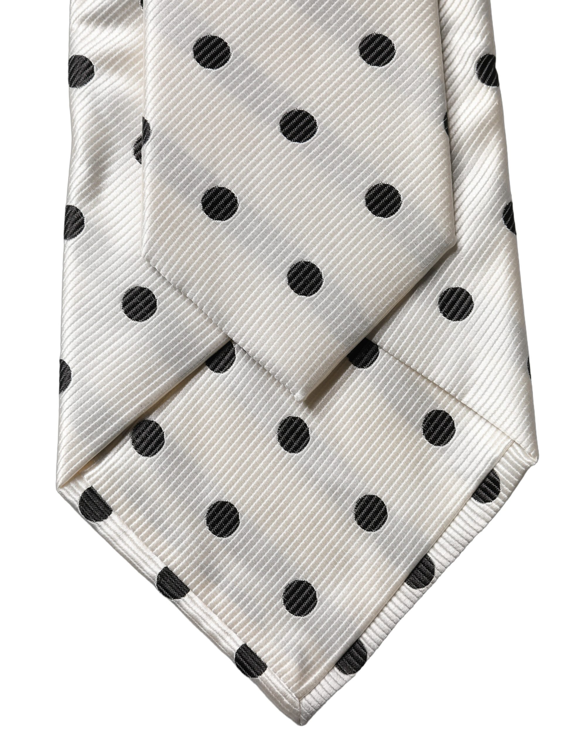 Dolce & Gabbana - White Black Polka Dot Silk Adjustable Women Necktie Tie