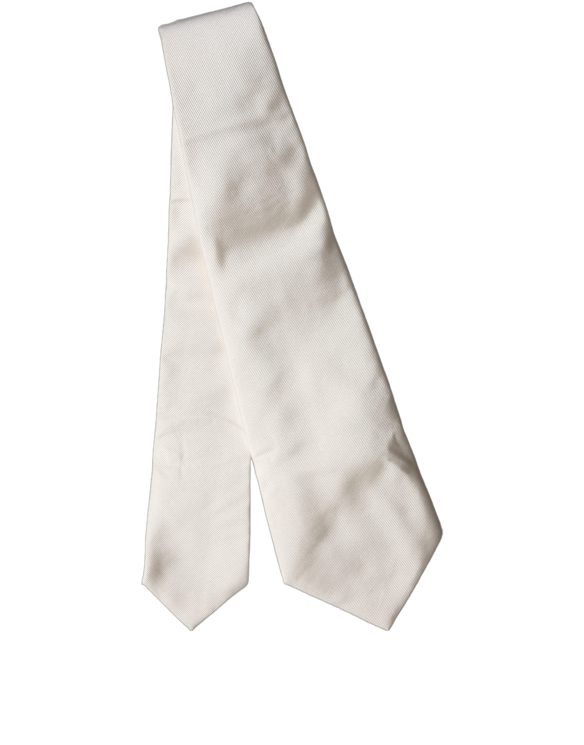 Dolce & Gabbana - Off White Solid Silk Adjustable Women Tied Necktie Tie