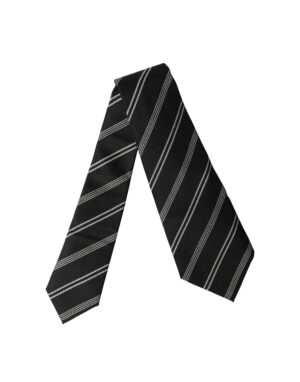 Dark Gray White Stripes Silk Adjustable Women Necktie Tie
