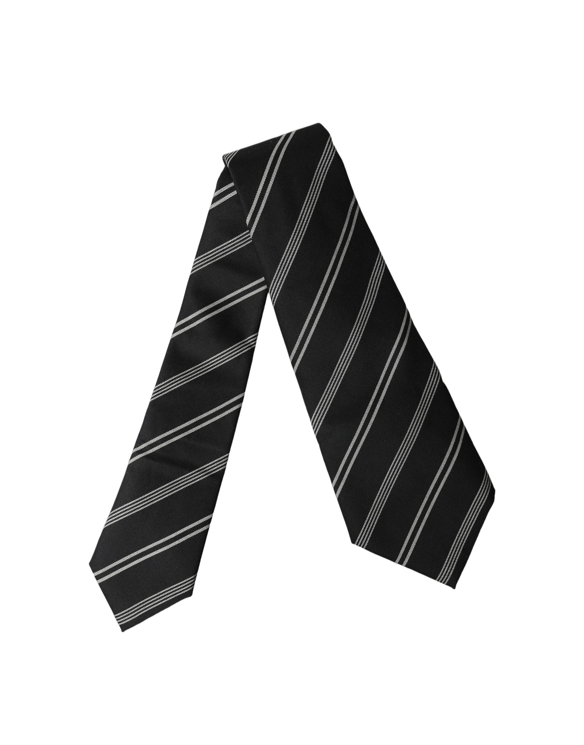 Dolce & Gabbana - Dark Gray White Stripes Silk Adjustable Women Necktie Tie