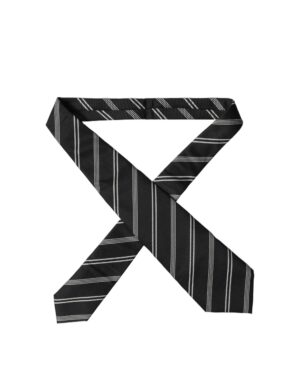 Dark Gray White Stripes Silk Adjustable Women Necktie Tie