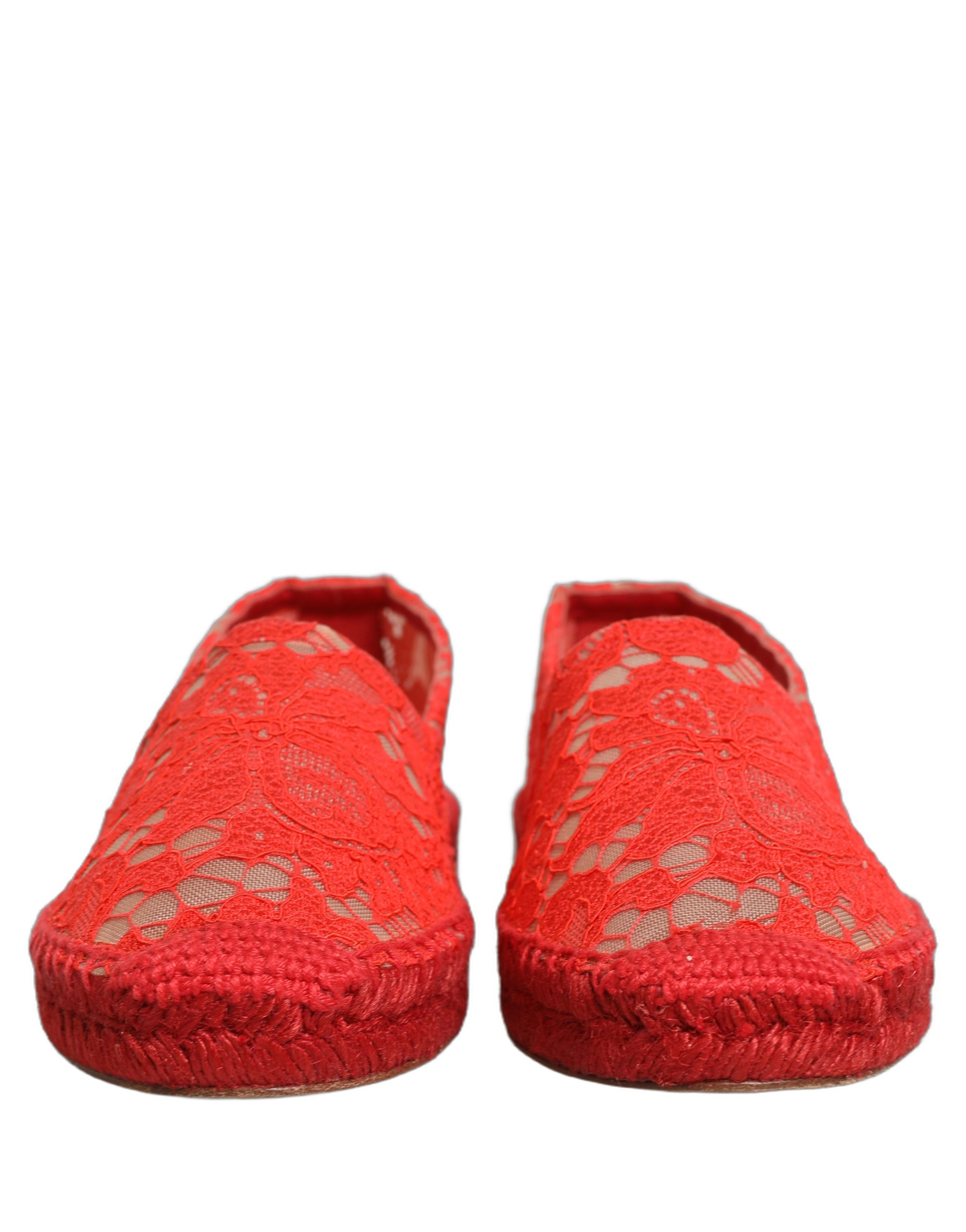 Dolce & Gabbana - Red Taormina Lace Espadrille Flats Shoes