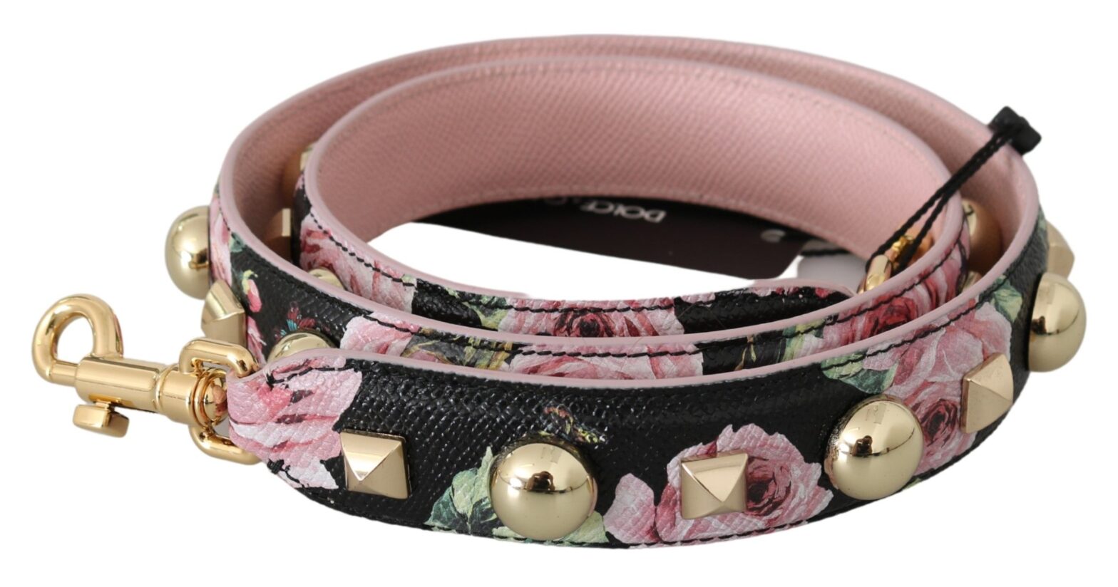 Dolce & Gabbana - Pink Floral Leather Stud Accessory Shoulder Strap