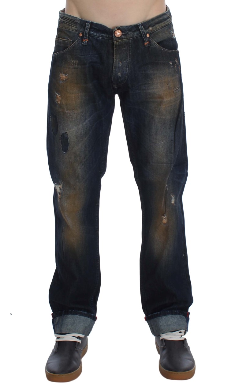 Acht - Blue Wash Cotton Regular Straight Fit Jeans