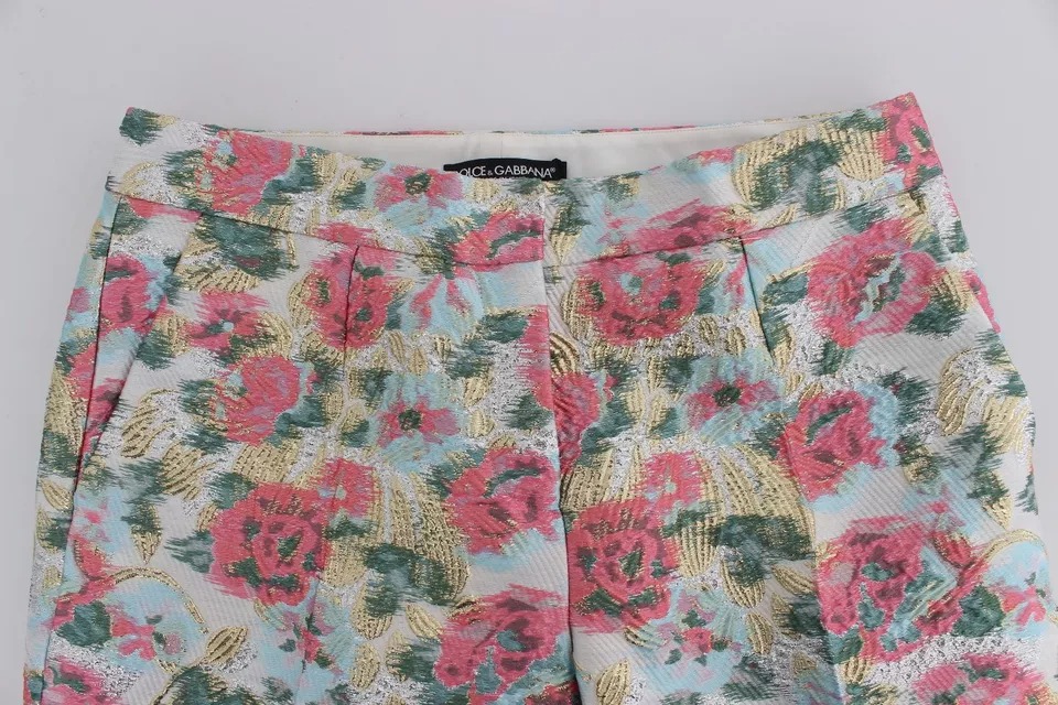 Dolce & Gabbana - White Pink Floral Brocade Pants