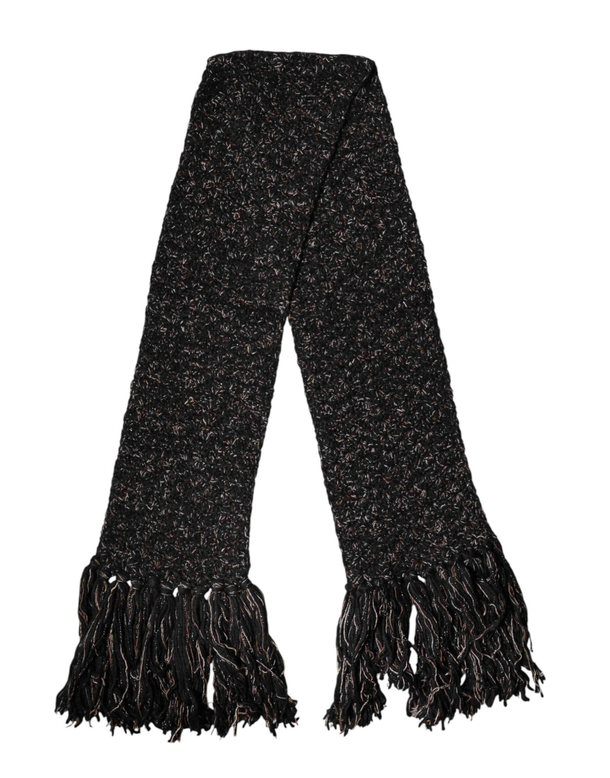 Dolce & Gabbana - Black Wool Fringes Neck Wrap Foulard Scarf