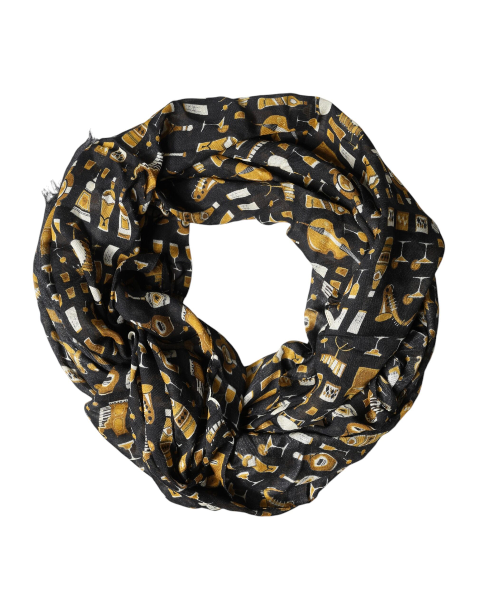 Dolce & Gabbana - Black Jazz Club Print Neck Wrap Shawl Scarf