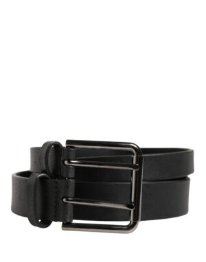 Black Double Strap Leather Silver Buckle Belt
