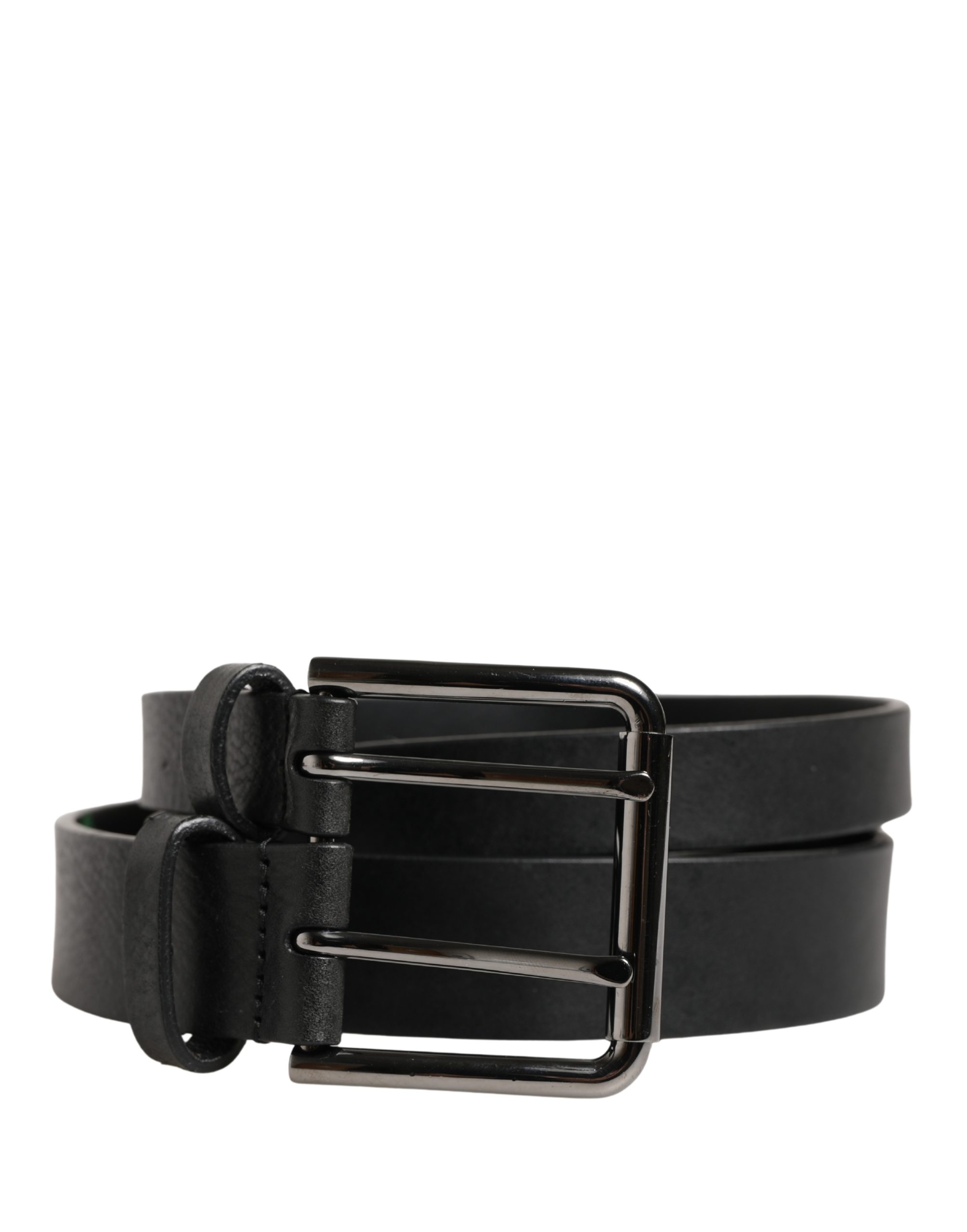 Dolce & Gabbana - Black Double Strap Leather Silver Buckle Belt