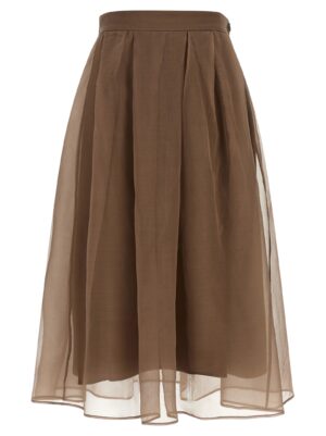 Brown Silk Midi Skirt