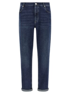 Blue Cotton Straight-Leg Jeans