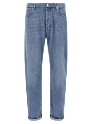 Blue Cotton Straight-Leg Jeans