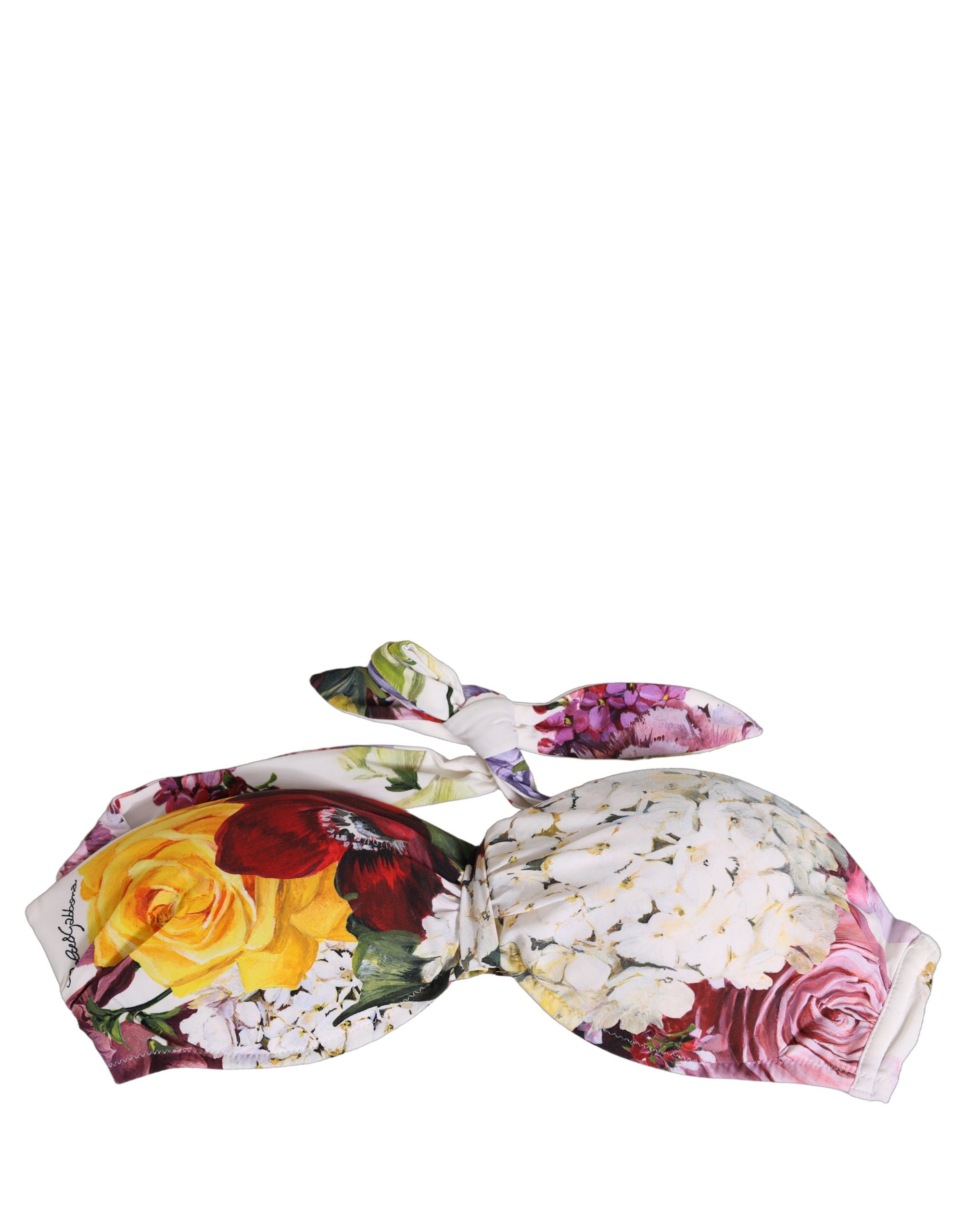 Dolce & Gabbana - White Floral Print Nylon Beachwear Bikini Top