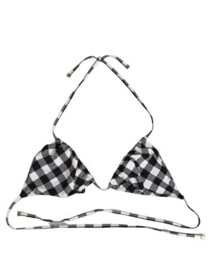 Black White Checkered Halter Beachwear Bikini Top