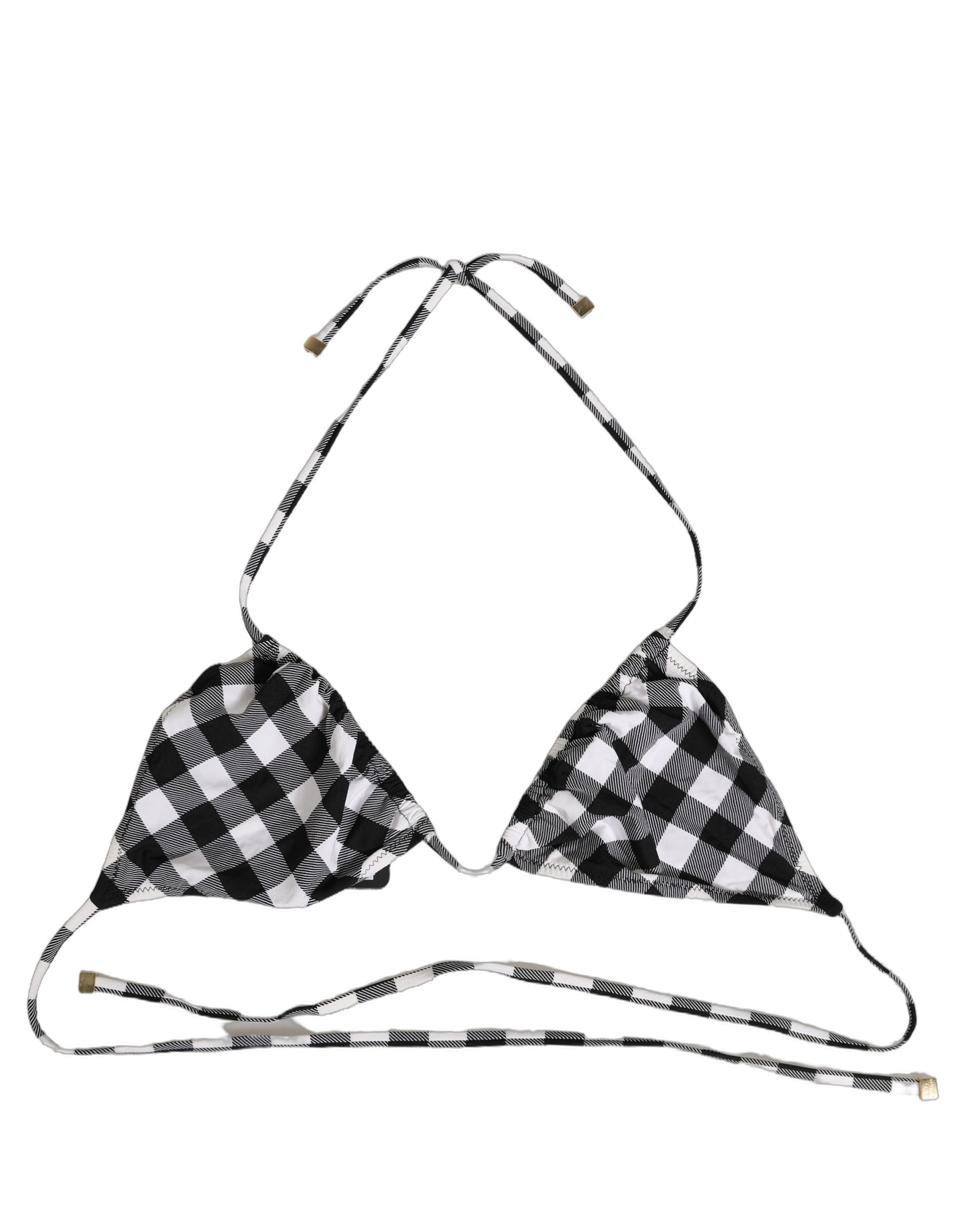 Dolce & Gabbana - Black White Checkered Halter Beachwear Bikini Top
