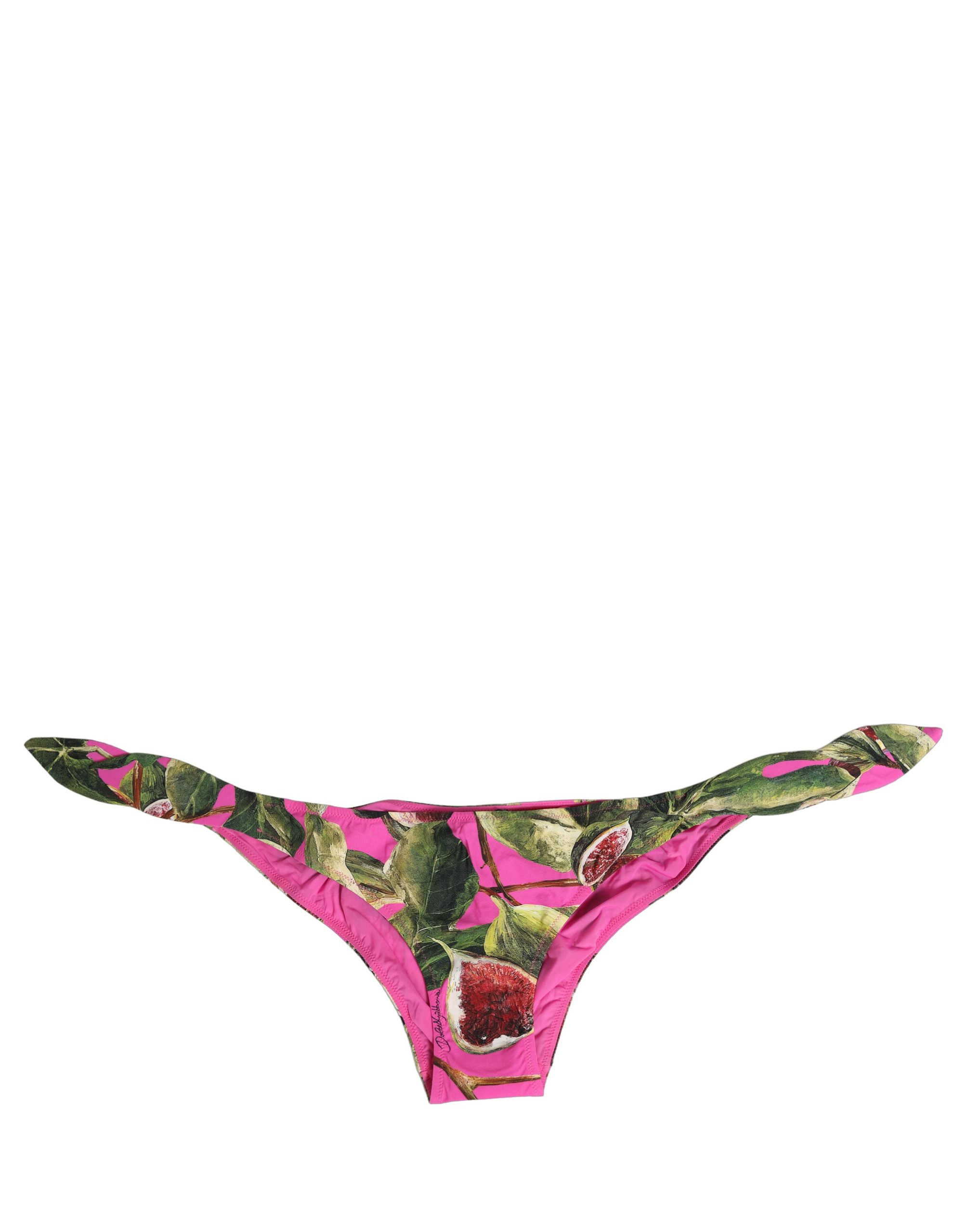 Dolce & Gabbana - Fuchsia Pink Fig Print Beachwear Bikini Bottom