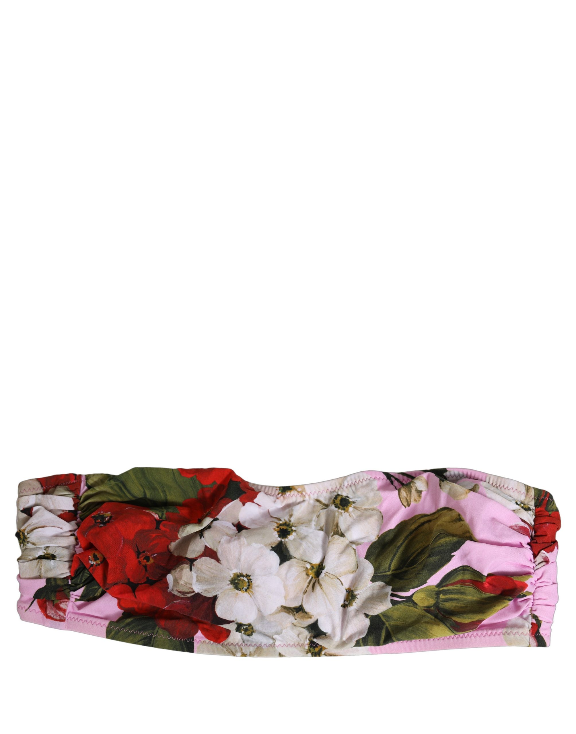 Dolce & Gabbana - Pink Floral Print Bandeau Beachwear Bikini Top