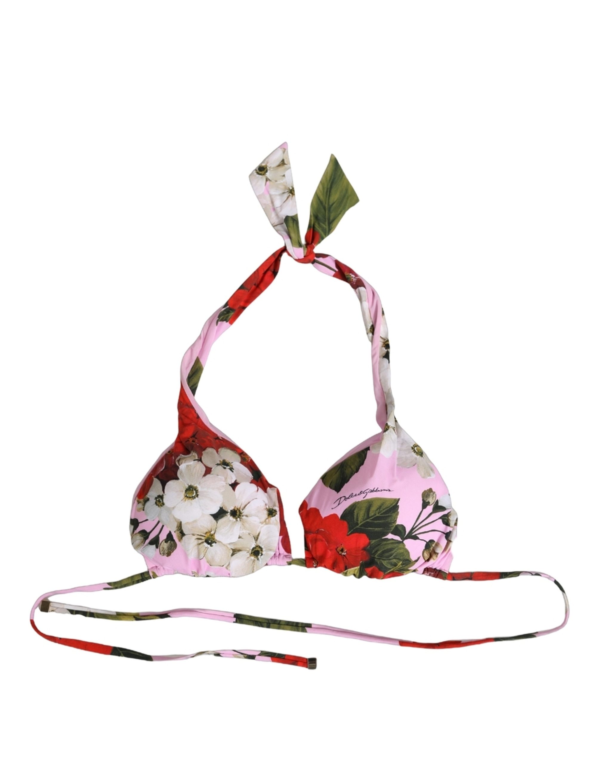 Dolce & Gabbana - Pink Floral Print Triangle Beachwear Bikini Top