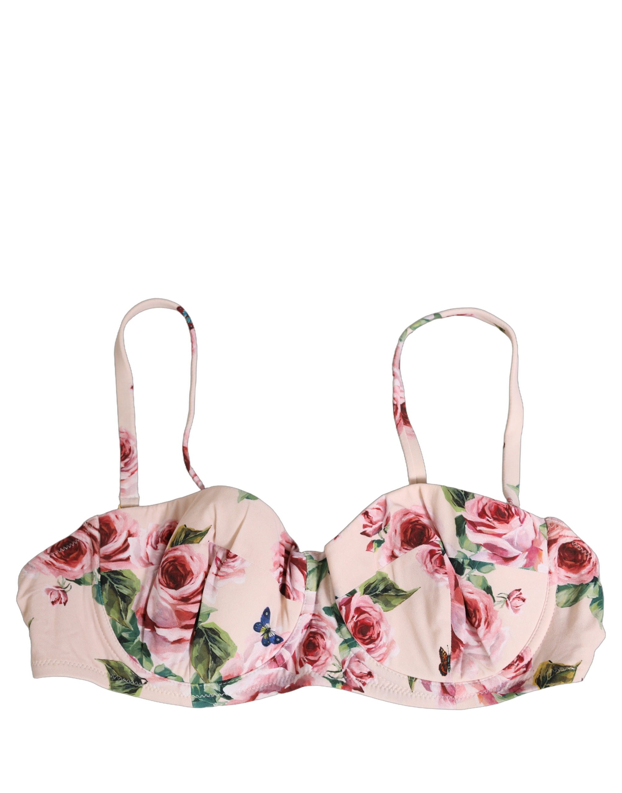Dolce & Gabbana - Pink Floral Print Underwire Beachwear Bikini Top