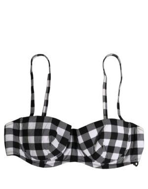 Black White Gingham Check Beachwear Bikini Top