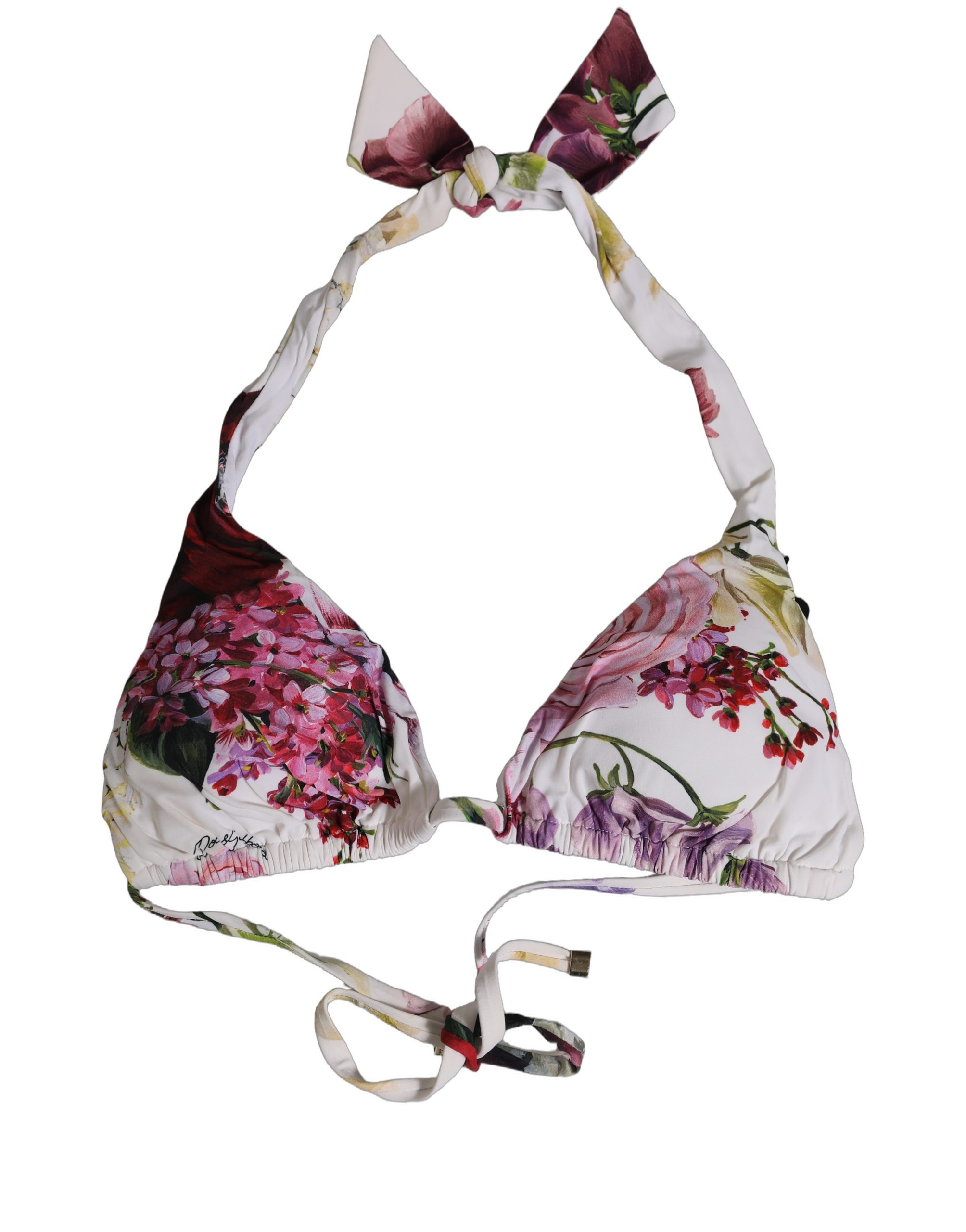 Dolce & Gabbana - White Floral Print Triangle Beachwear Bikini Top
