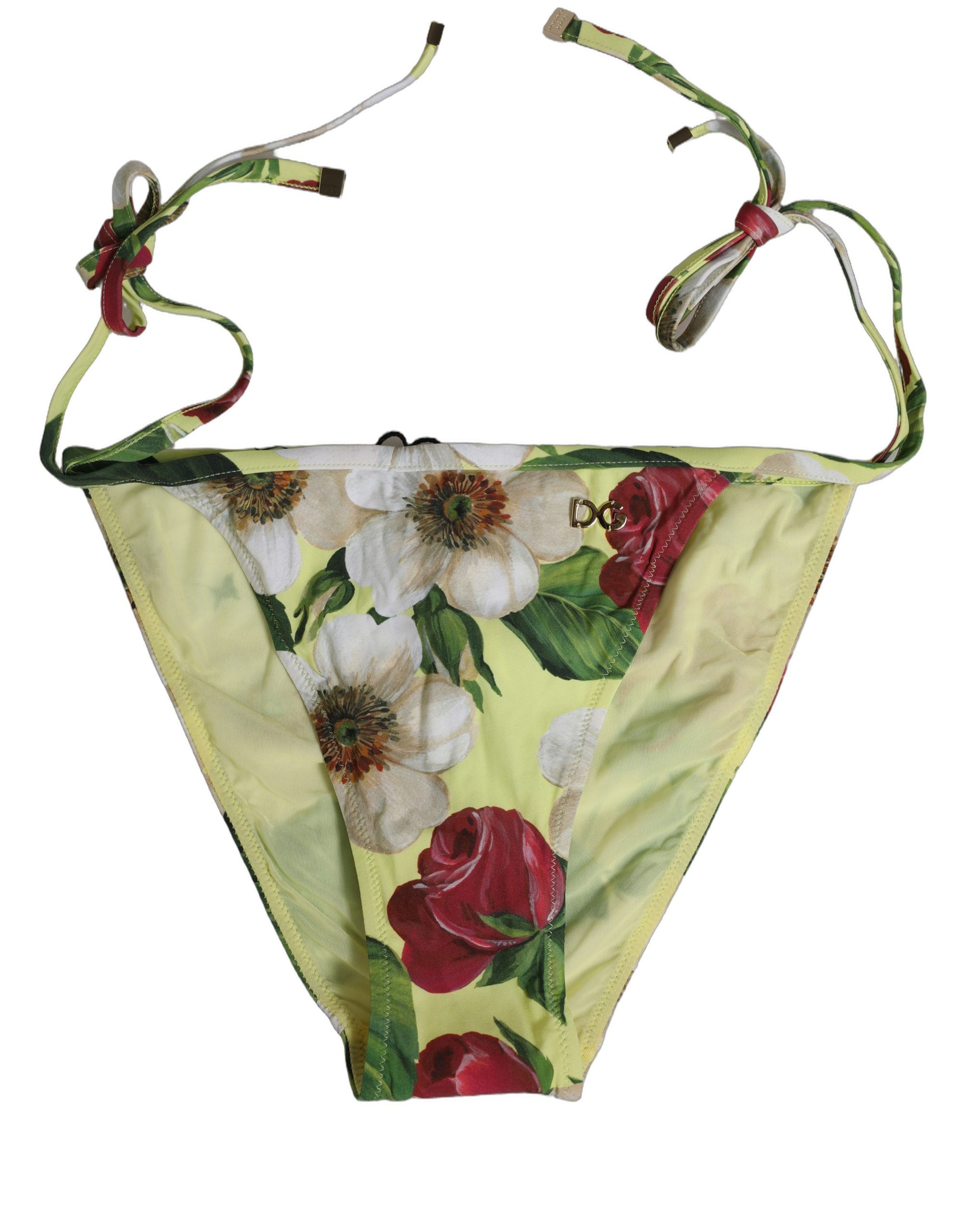 Dolce & Gabbana - Yellow Floral Print Nylon Beachwear Bikini Bottom