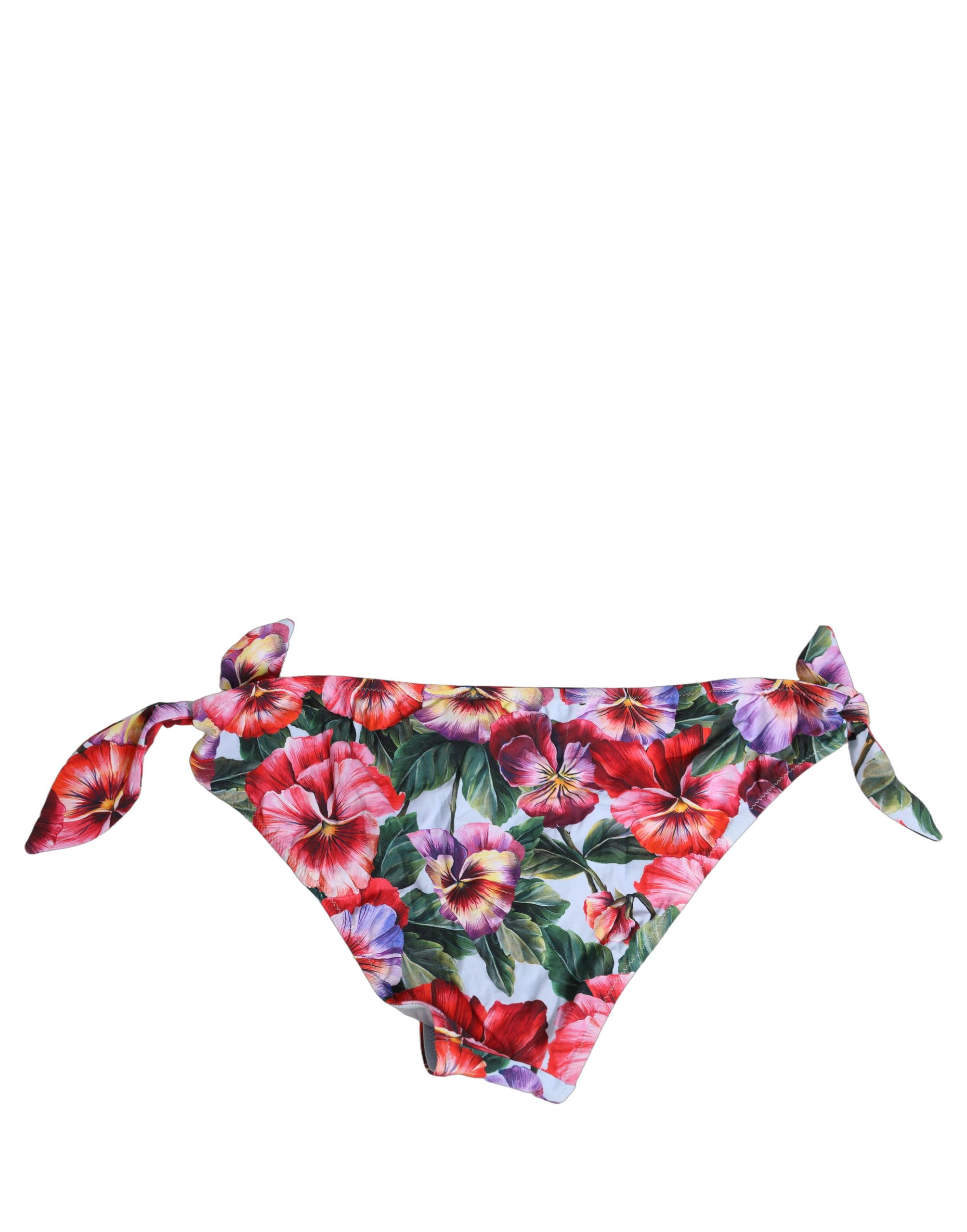 Dolce & Gabbana - White Floral Print Nylon Beachwear Bikini Bottom