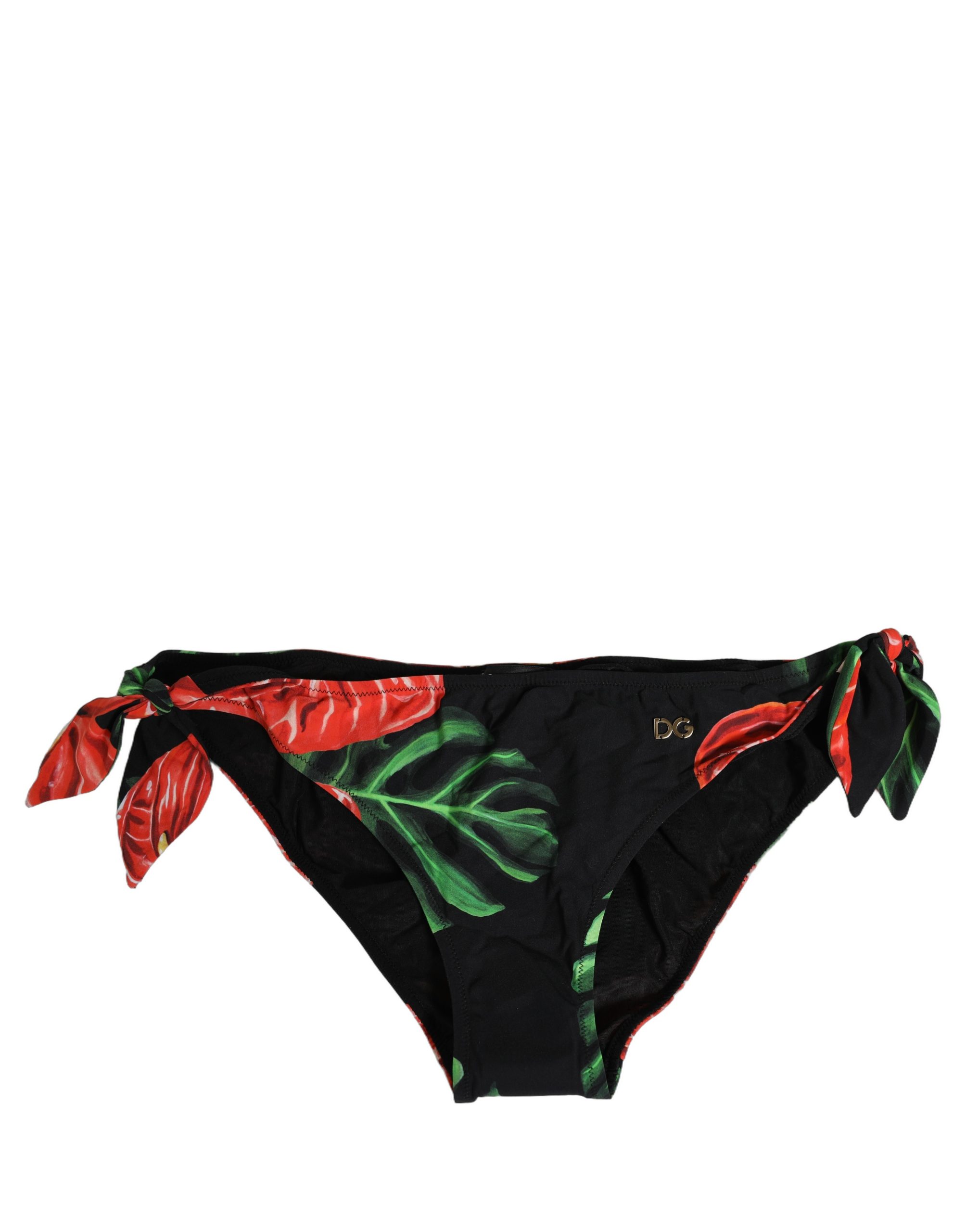 Dolce & Gabbana - Black Floral Print Nylon Beachwear Bikini Bottom