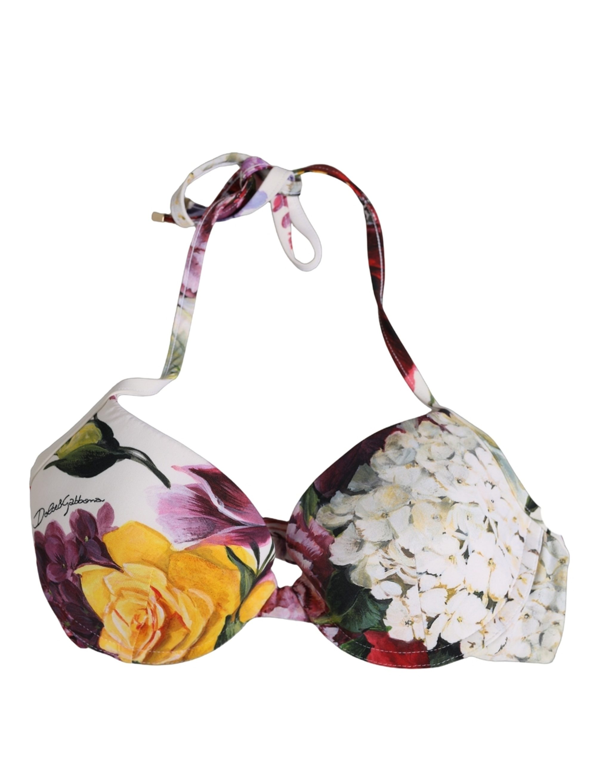Dolce & Gabbana - White Floral Print Nylon Beachwear Bikini Top