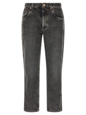 Gray Cotton Straight-Leg Jeans