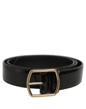 Black Patent Leather Gold Metal Buckle Belt