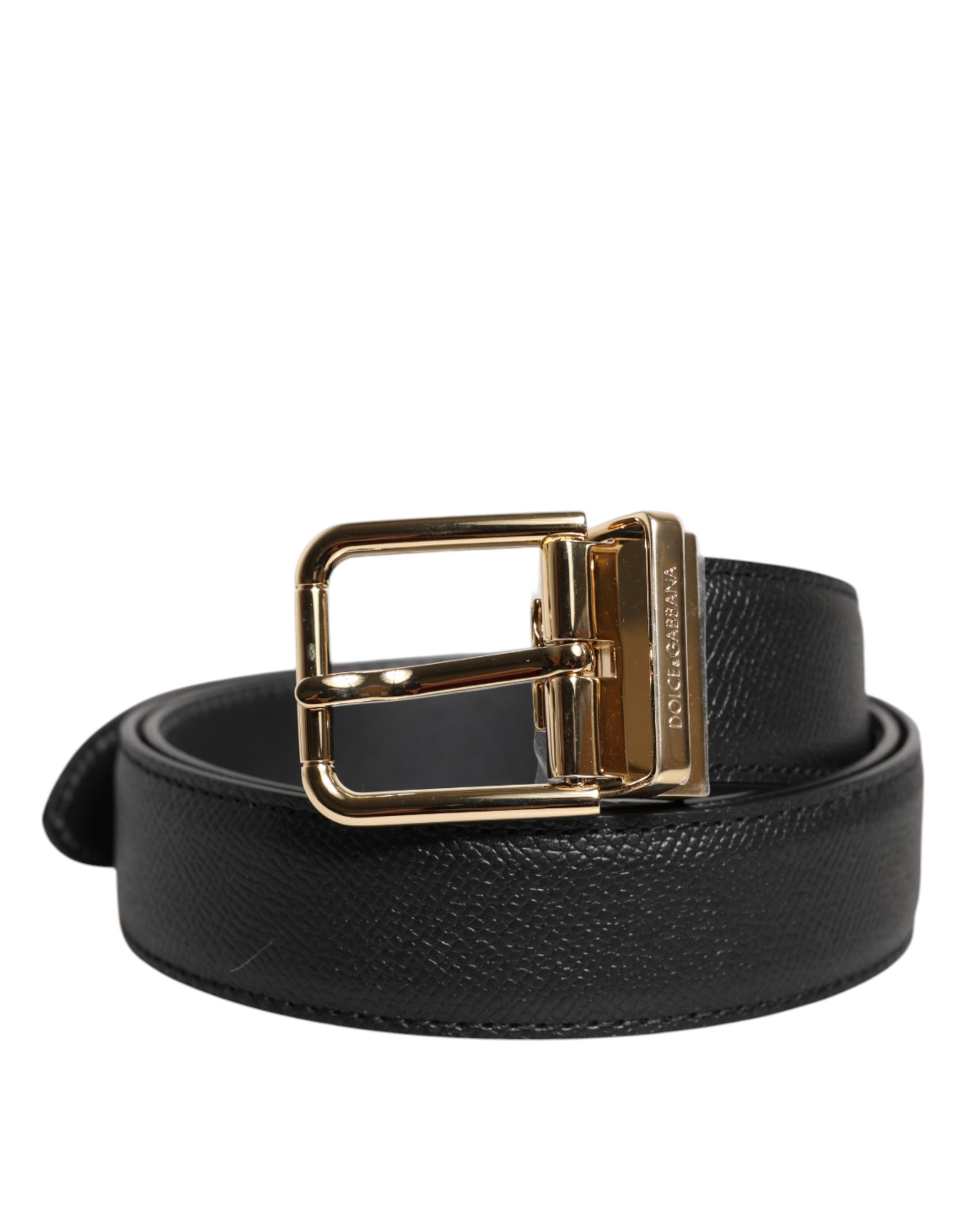Dolce & Gabbana - Black Grained Leather Gold Metal Buckle Belt