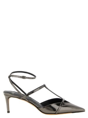 Silver Calfskin Mid Heel Pumps
