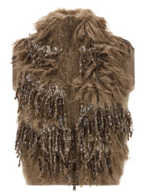 Brown Wool Sleeveless Jacket