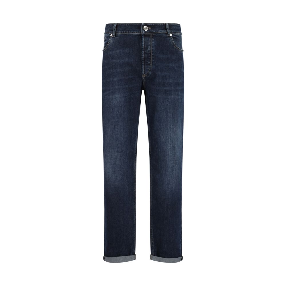 Brunello Cucinelli - Blue Cotton Straight-Leg Jeans